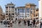 Tourists in front of Fountain in front of Pantheon in city of Rome, Italy