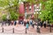 Tourists in Front of the Gassy Jack Statue in Gastown, Vancouver, Canada