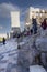 Tourists in front of monumental ceremonial gateway Propylaia to the Acropolis of Athens, Greece, Athens, Greece