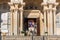 Tourists at the gate of The Church of All Nations, or the Church or Basilica of the Agony, located on the Mount of Olives, next to