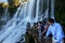 Tourists gather at a waterfall on the Argentinian side of the Iguazu Falls.