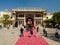 Tourists gathering in front of the entrance gate of City Palace or Chandra Mahal, Jaipur, Rajasthan State, India.