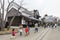 Tourists going inside Noboribetsu Date JIdaimura Historic Village at Hokkaido, Japan
