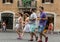 Tourists are going toward Spanish steps carrying the lunch. Rome,