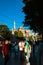 Tourists and Hagia Sophia or Ayasofya at sunset. Travel to Istanbul