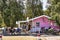 Tourists having ice cream in Dueodde - popular vacation spot on Bornholm island