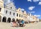 Tourists having rest on square in Telc