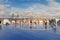 Tourists in Helipad for helicopter on the upper deck of big cruise ship