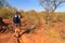 Tourists hike towards Waterberg Plateaus. Tourists hike towards Waterberg Plateaus