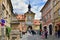 Tourists in the historic old town of Bamberg Germany, bridge over the river Regnitz and Old Town Hall