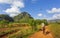 Tourists on a horse tour in Vinales National Park, UNESCO, Pinar del Rio Province, Cuba.