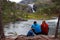 Tourists in Husedalen valley, Norway