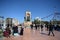 Tourists on Istanbul`s Taksim square at the main national monument - the Republic monument`