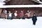 Tourists in Japan at winter