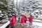 Tourists at Lake Peyto in Snow and Fog in Wintertime,