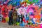 Tourists leave inscription on famous John Lennon Wall in Prague, Czech Republic