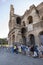 Tourists line up at the Coliseum - Amphitheater, an architectural monument of Ancient Rome