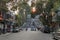 Tourists and local people walking in fron of Saint Joseph Cathedral, the most important church of Hanoi