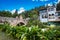 Tourists and locals at the Royal Bridge of Calicanto at the beautiful small town of Mongui in