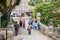 Tourists and locals at the Royal Bridge of Calicanto at the beautiful small town of Mongui in