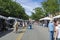 Tourists, locals and vendors fill the streets downtown in Santa Fe New Mexico