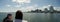 Tourists looking at Halifax Port Coastline from Transport Ferry to Nova Scotia capital City