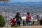 Tourists looking Portland skyline at Pittock mansion