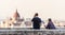 Tourists looking to city from Buda Castle