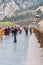 Tourists at Manshui Bridge on Yi river
