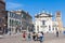 Tourists and Mantova Duomo Cathedral on Piazza