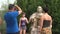 Tourists at the monument to Vanga in Rupite, Bulgaria