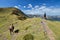 Tourists in the mountain passage in the Atlantic Pyrenees