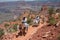 Tourists on mules on South Kaibab Trail in Grand Canyon.