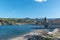 Tourists near chapel of Saint Vincent in sea of Collioure in south of France