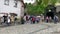 Tourists near covered staircase in Old town of Sighisoara