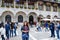 Tourists near the entrance of Limestone cave in Postojna