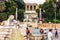 Tourists near the Fountains in Piazza del Popolo in from of the Terrazza del Pincio