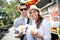 Tourists in new york eating fast food in the street