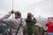 Tourists on observation deck photographed views of New York