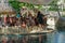 Tourists observing turtles in big tank at The Project Tamar