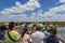 Tourists onboard airboat in the Everglades Safari Park, Miami, Florida