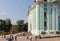 Tourists and parishioners around the bell tower. Holy Trinity-St. Sergiev Posad