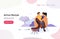 Tourists people group couple hiking vector landing page