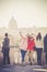 Tourists and people on the Pincio terrace in Rome in Italy