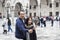 Tourists are photographed and make a blue mosque in the city of Istanbul