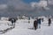 Tourists on the plateau of Feldberg Taunus in winter, Hesse, Germany
