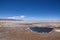 Tourists at the Polques hot springs in the Chalviri desert on the Salar de Uyuni tour Bolivia