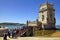 Tourists queuing on the wooden bridge to get inside the Belem Tower