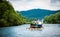 Tourists raft on the Dunajec river, south of Poland