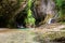 Tourists rafting in rubber boats on the river Abasha in Martvili canyon, Georgia